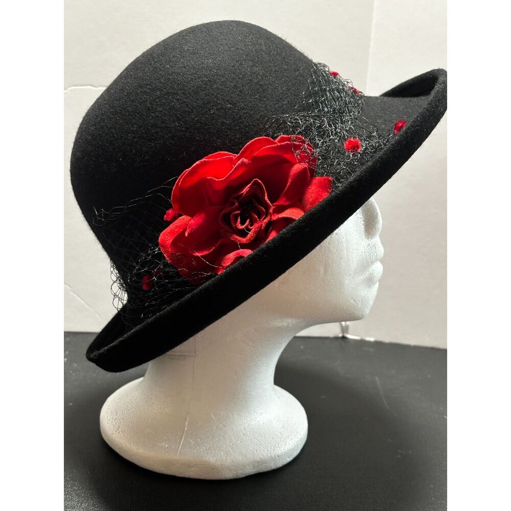 Vintage Black 100% Wool Curl Rim Hat by Street Smart by Betmar Union Made Retro
